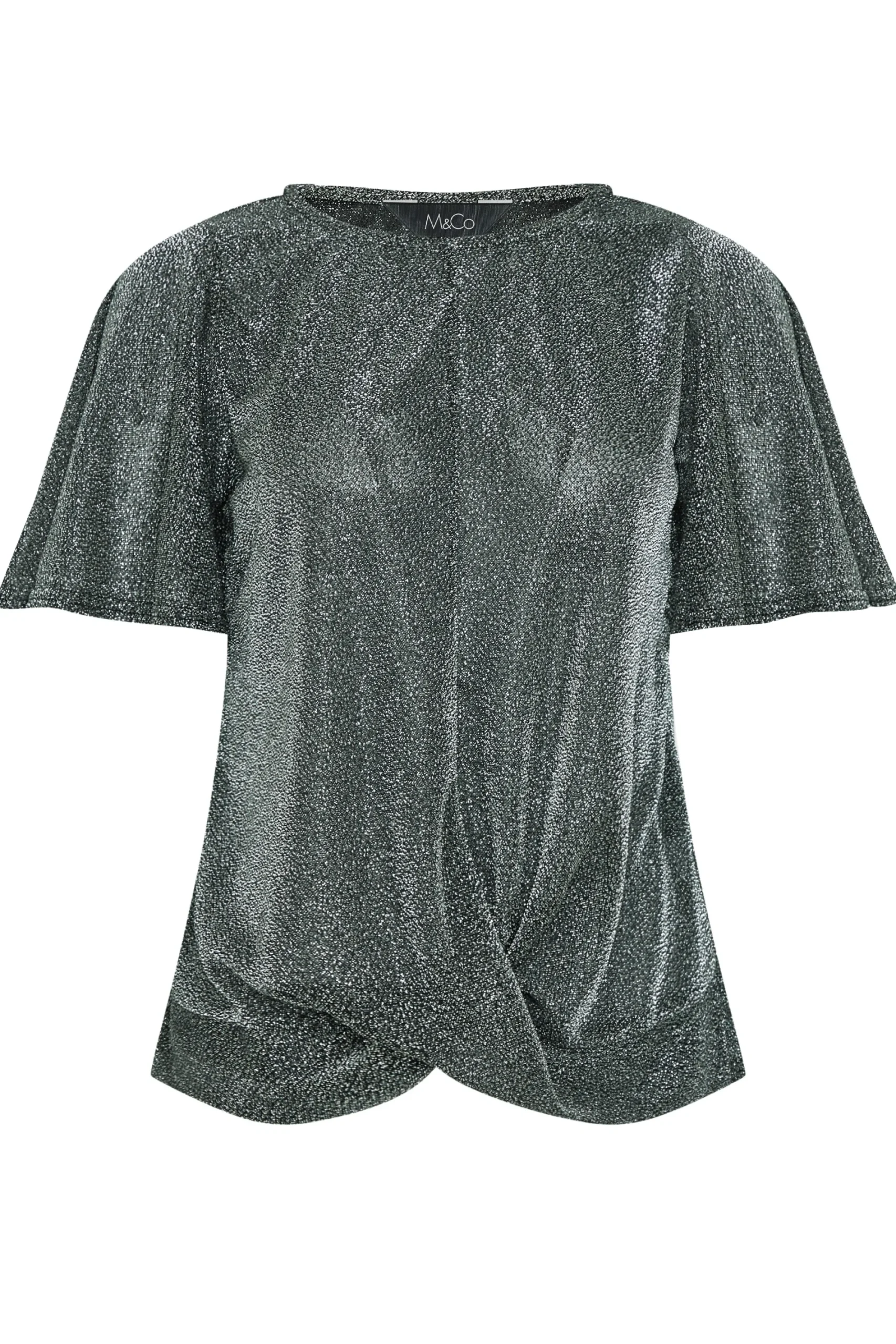 M&Co Womens Black & Silver Angel Sleeve Wrap Top>Women T-Shirts
