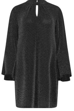 M&Co Womens Black & Silver Shimmer Bell Sleeve Dress>Women Midi Dresses