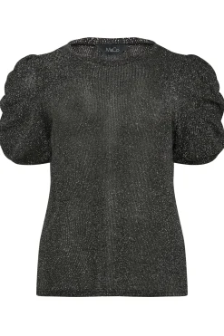 M&Co Womens Black & Silver Glitter Ruched Sleeve Blouse><noscript><img width=