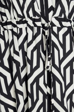 M&Co Womens Black & White Geometric Print Tie Waist Tunic Shirt><noscript><img width=