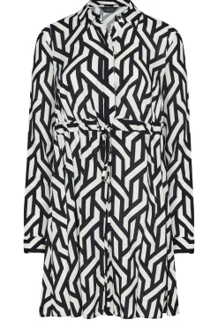 M&Co Womens Black & White Geometric Print Tie Waist Tunic Shirt><noscript><img width=