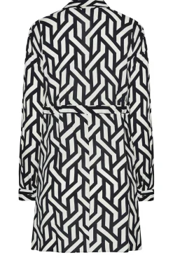 M&Co Womens Black & White Geometric Print Tie Waist Tunic Shirt><noscript><img width=