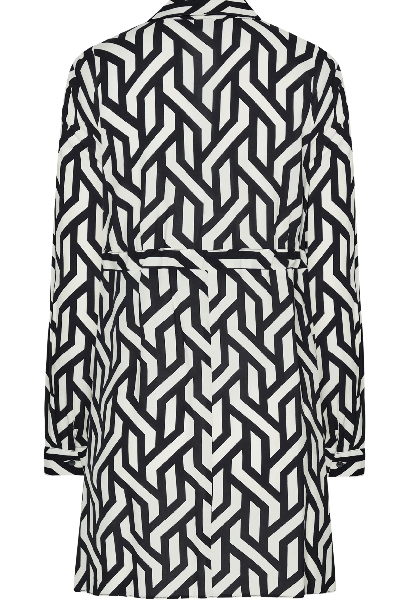 M&Co Womens Black & White Geometric Print Tie Waist Tunic Shirt>Women Shirts