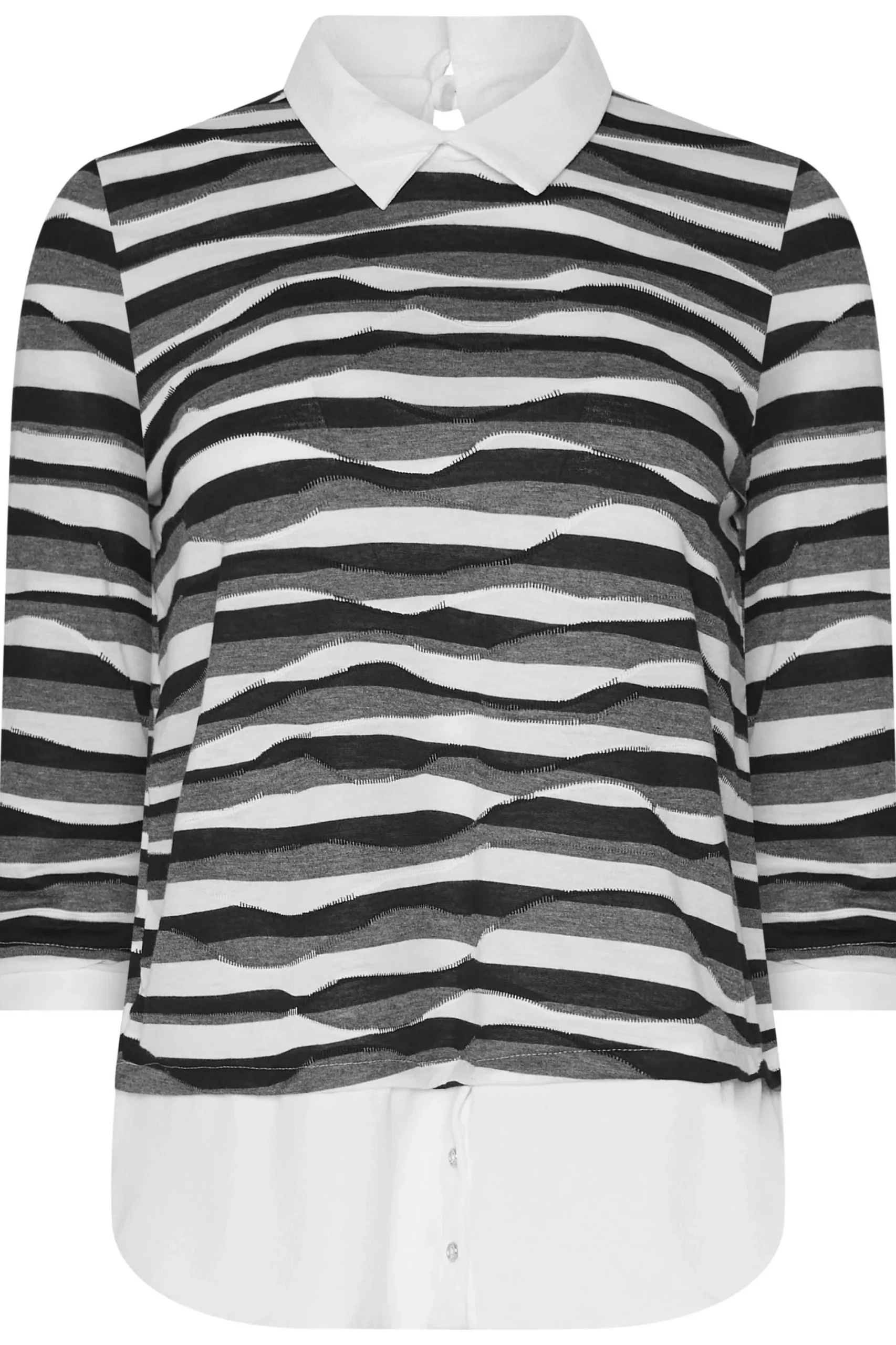 M&Co Womens Black & White Stripe 2 In 1 Jumper>Women Long Sleeve Tops