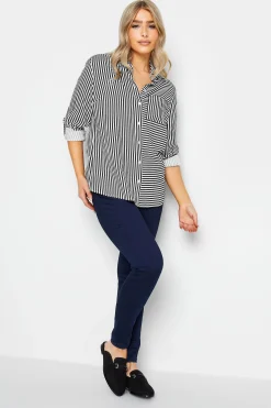 M&Co Womens Black & White Stripe Tab Sleeve Shirt>Women Shirts