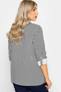 M&Co Womens Black & White Stripe Tab Sleeve Shirt><noscript><img width=