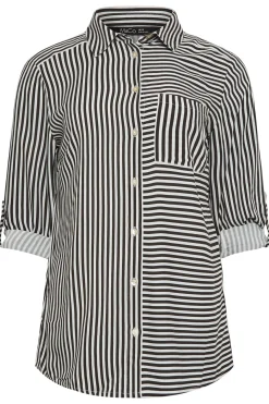 M&Co Womens Black & White Stripe Tab Sleeve Shirt><noscript><img width=