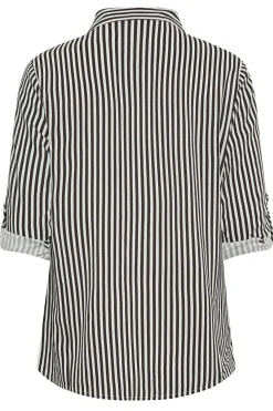 M&Co Womens Black & White Stripe Tab Sleeve Shirt><noscript><img width=