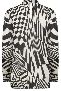 M&Co Womens Black & White Abstract Print High Neck Satin Blouse><noscript><img width=