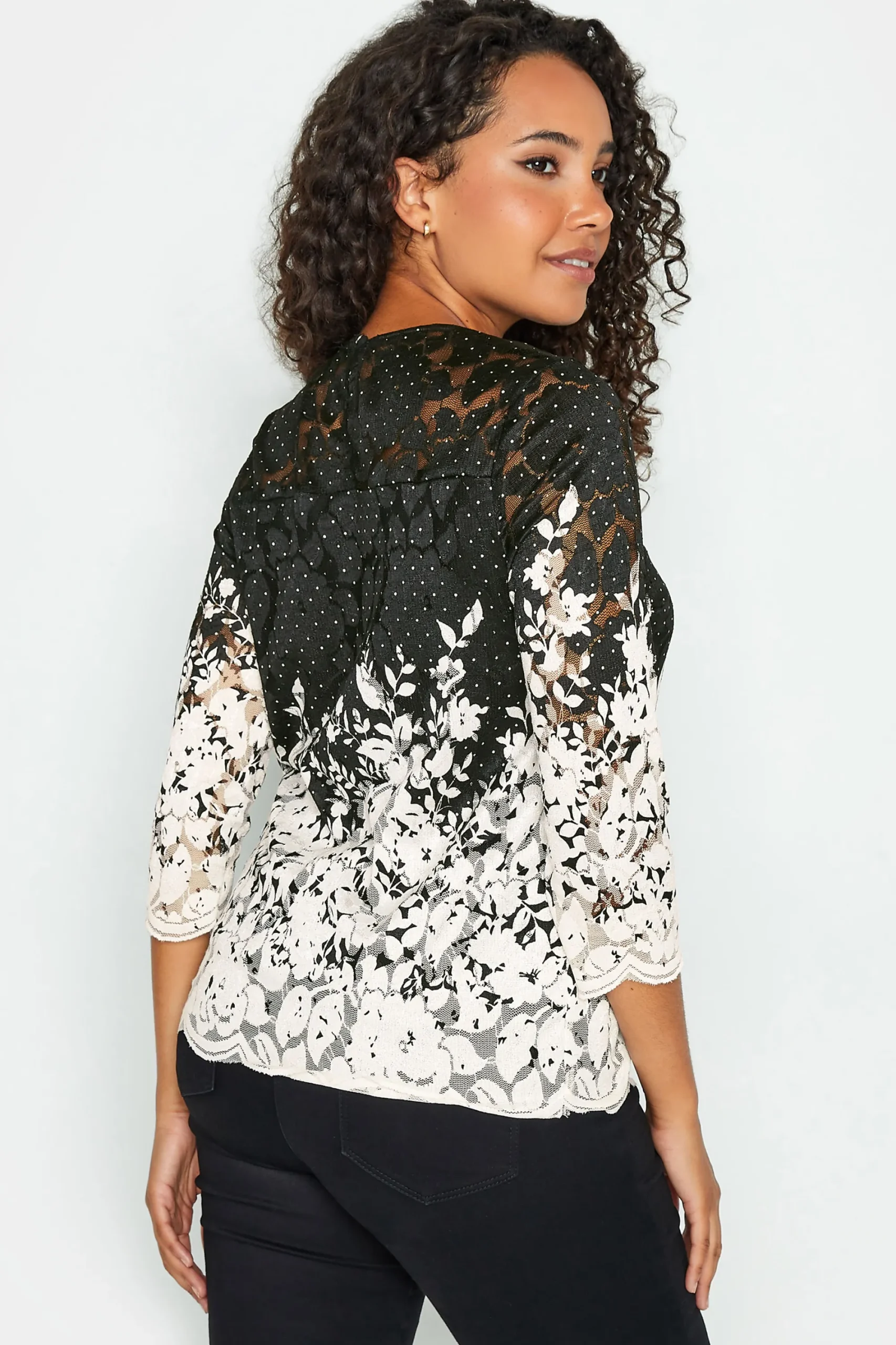 M&Co Womens Black & White Floral Lace Blouse>Women Blouses