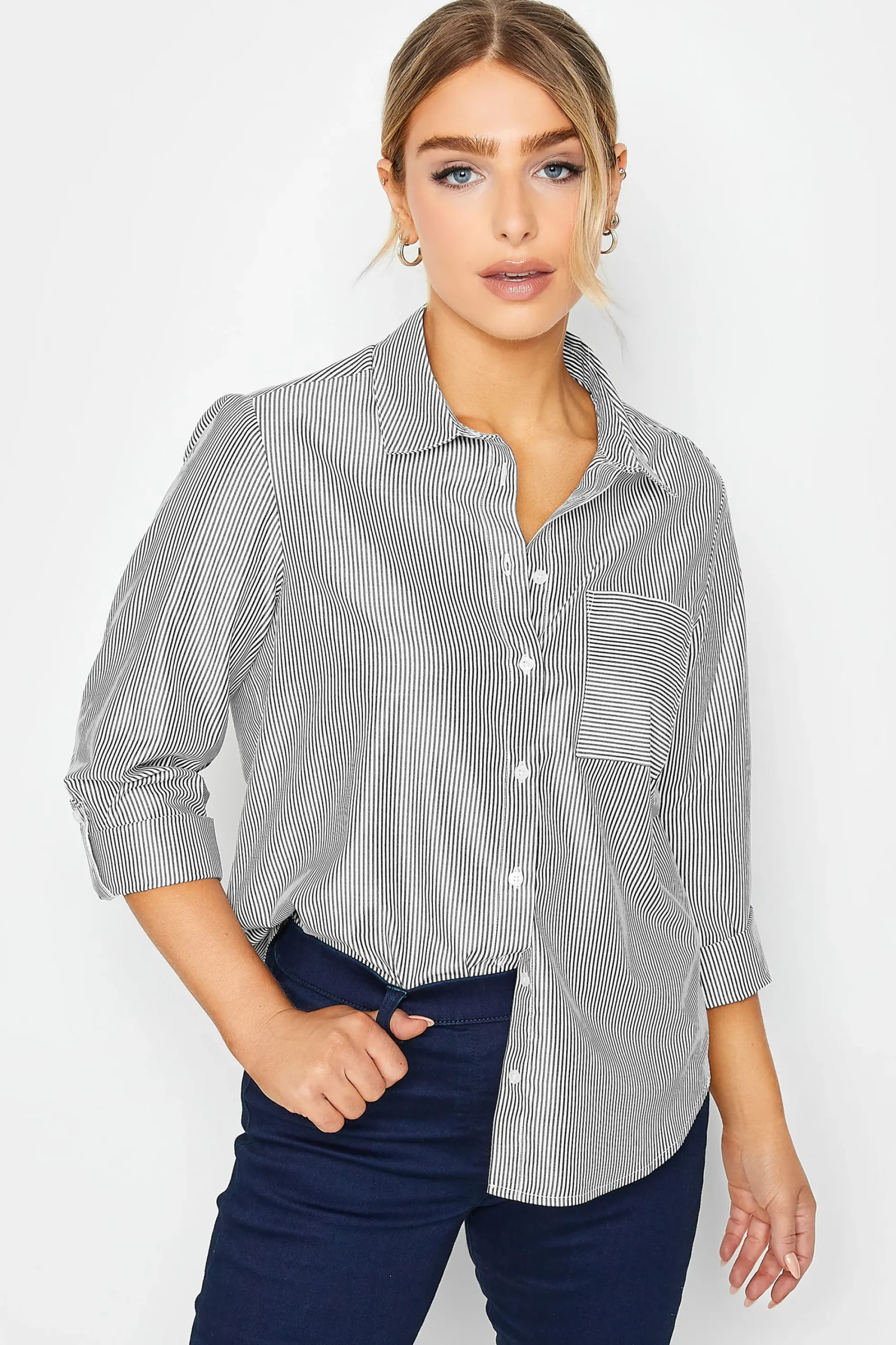M&Co Womens Black & White Striped Shirt>Women Shirts