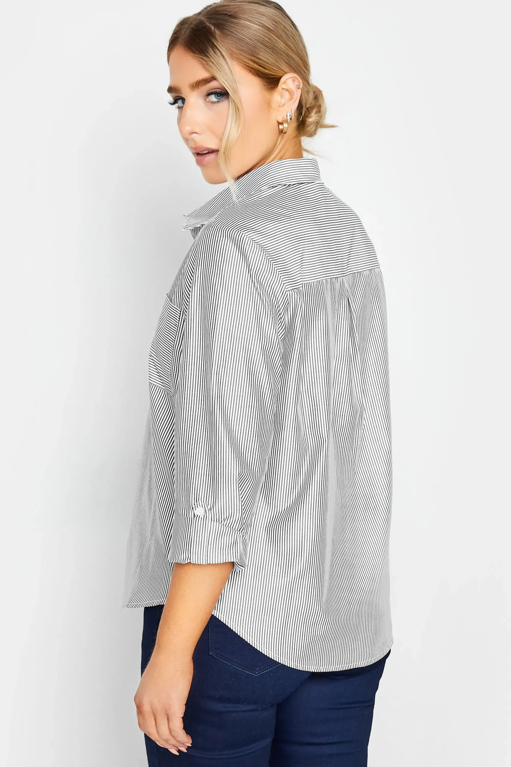 M&Co Womens Black & White Striped Shirt>Women Shirts