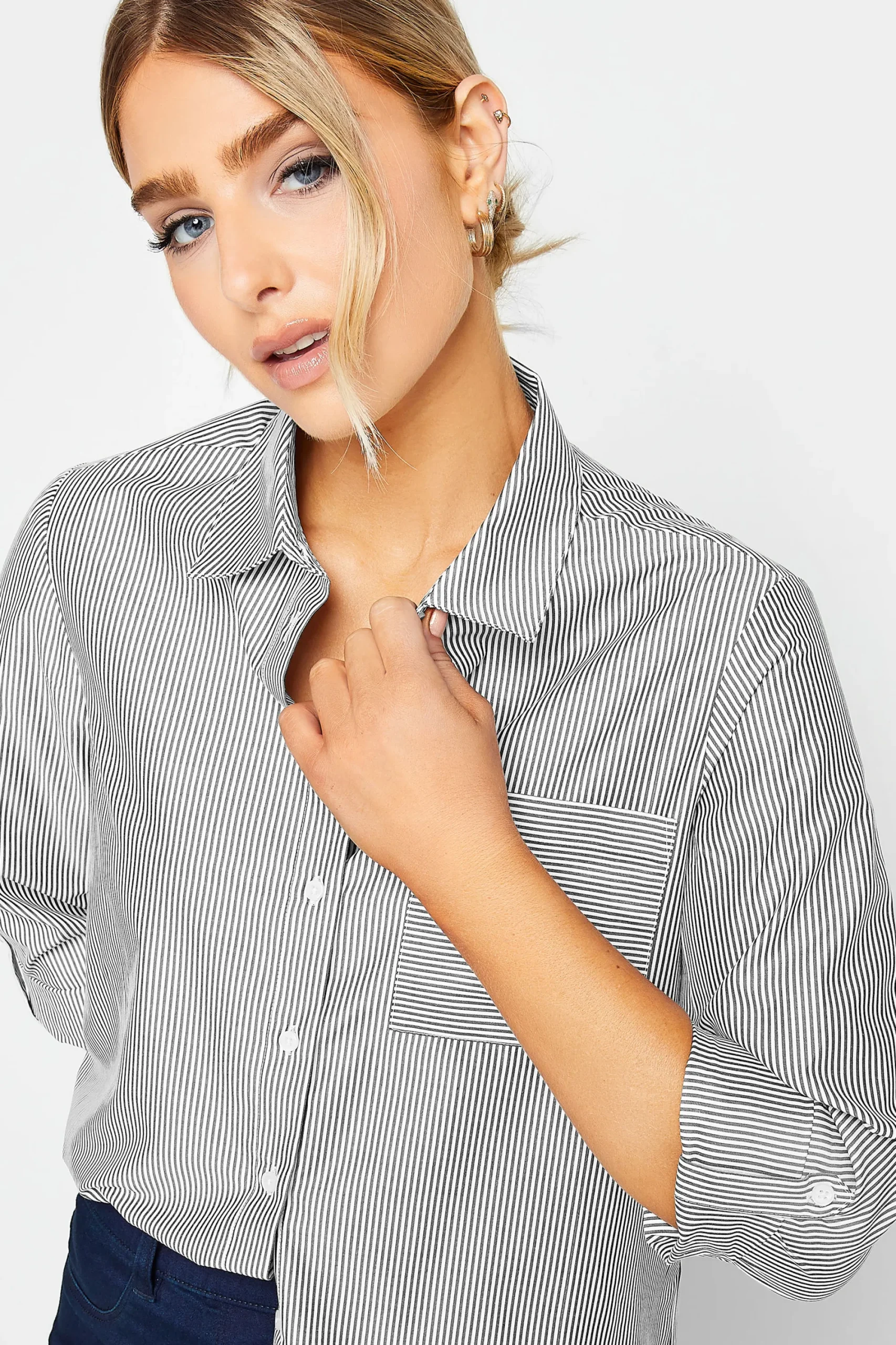 M&Co Womens Black & White Striped Shirt>Women Shirts