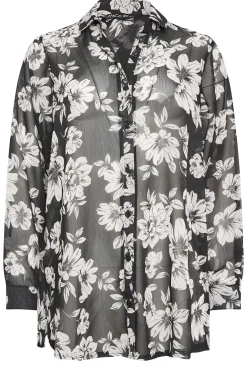 M&Co Womens Black & White Floral Print Longline Shirt><noscript><img width=