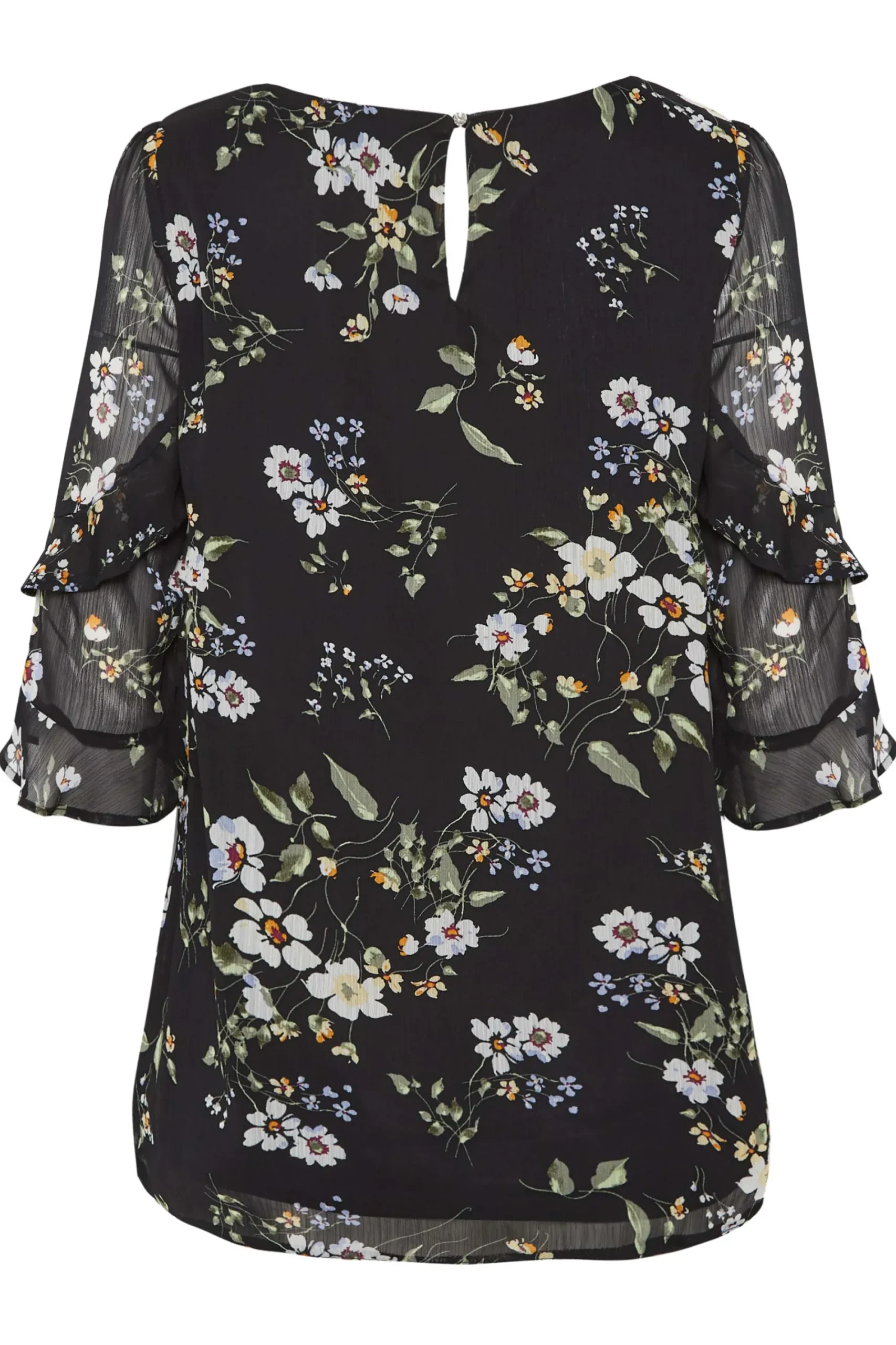 M&Co Womens Black & White Floral Double Frill Sleeve Blouse>Women Blouses