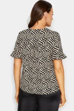 M&Co Womens Black & White Swirl Print Frill Sleeve Blouse><noscript><img width=