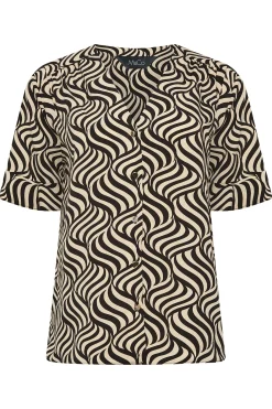 M&Co Womens Black & White Swirl Print Frill Sleeve Blouse><noscript><img width=