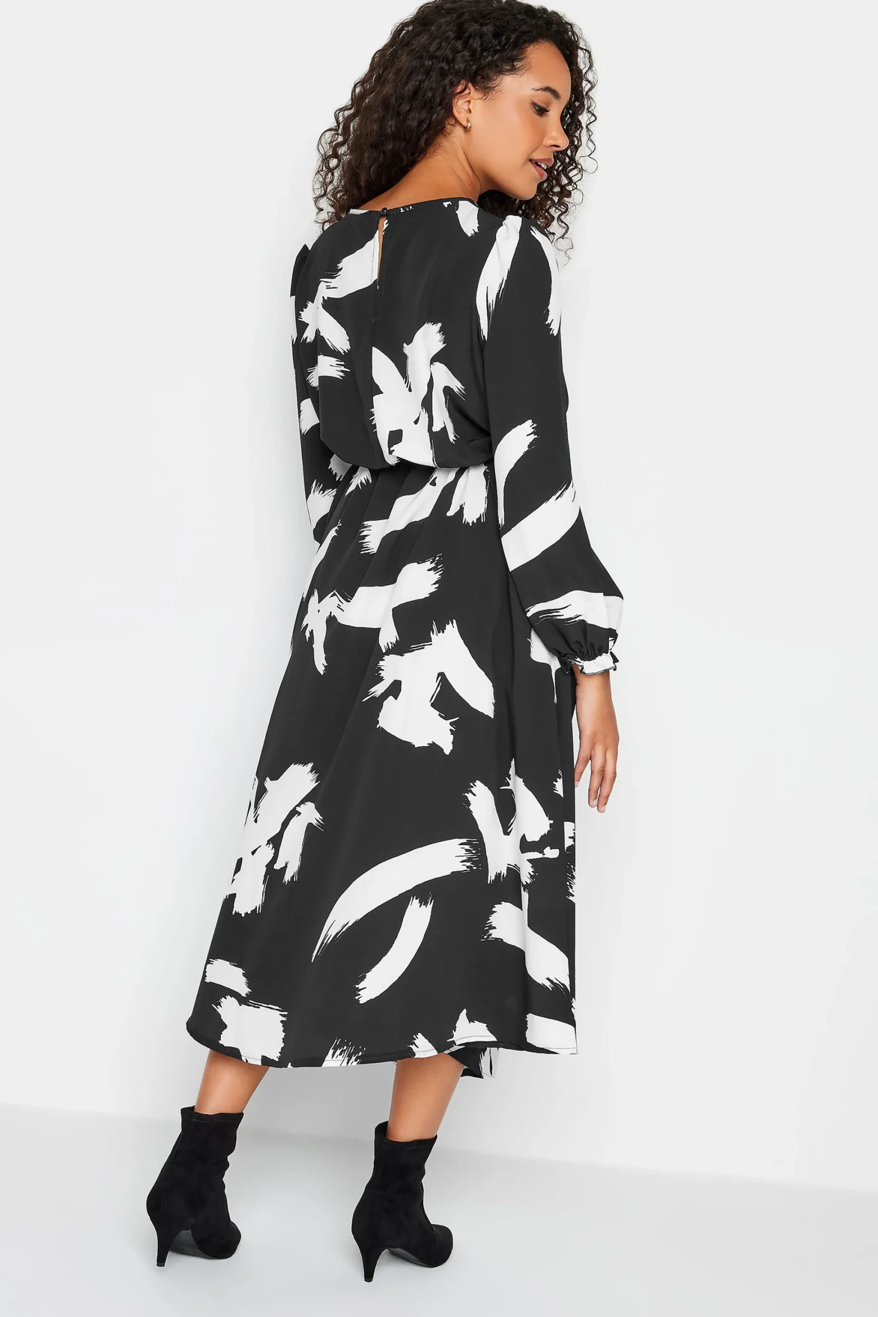 M&Co Womens Black Abstract Print Smock Dress>Women Midi Dresses