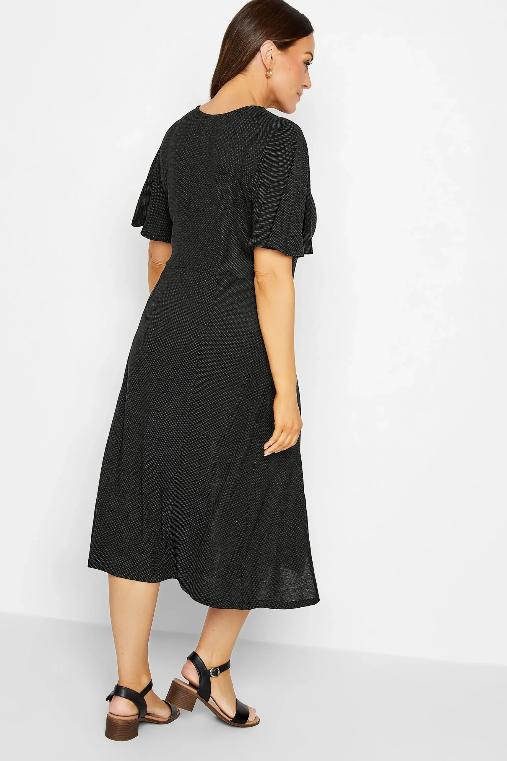 M&Co Womens Black Angel Sleeve Split Hem Midi Dress>Women Wedding Guest Dresses