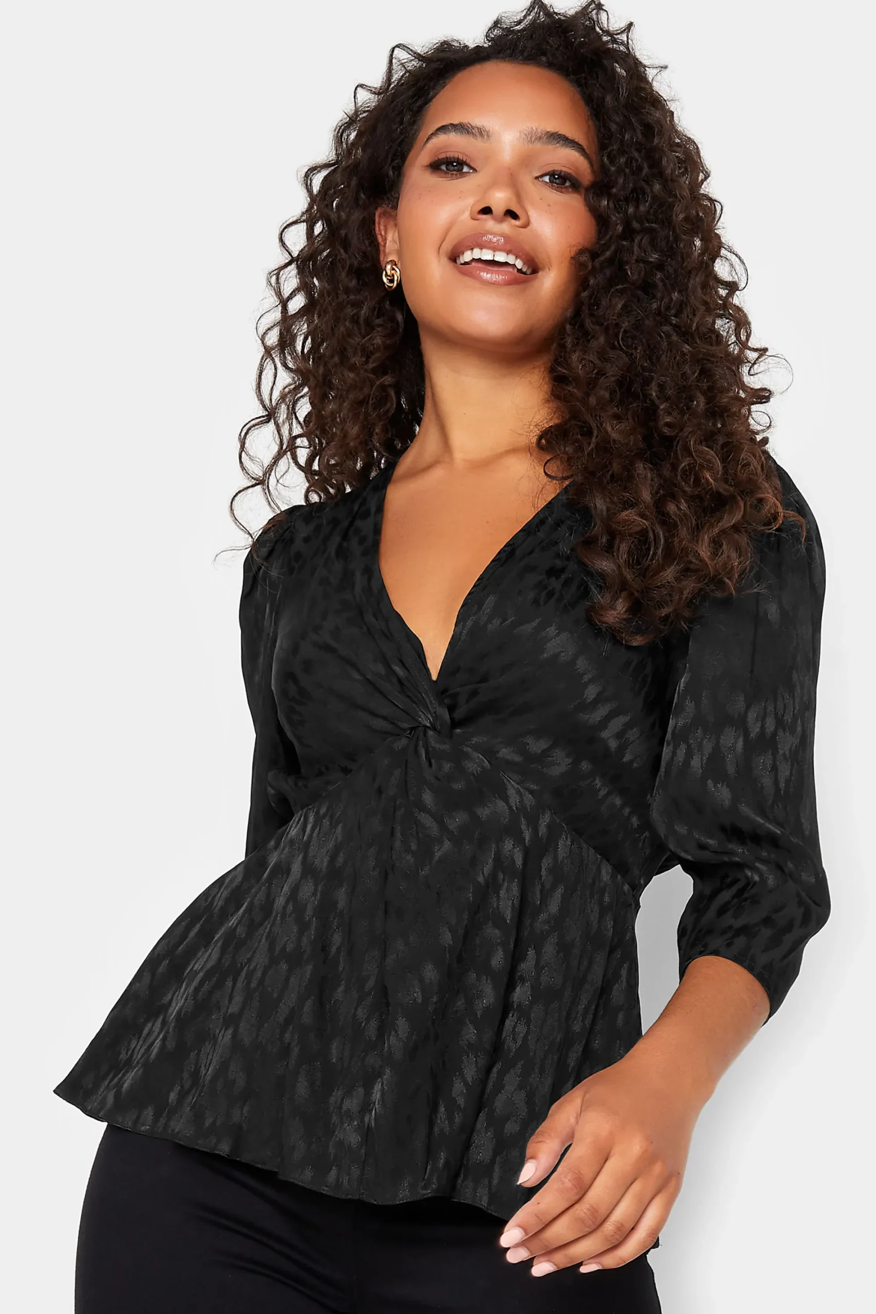 M&Co Womens Black Animal Print Twist Front Blouse>Women Shirts