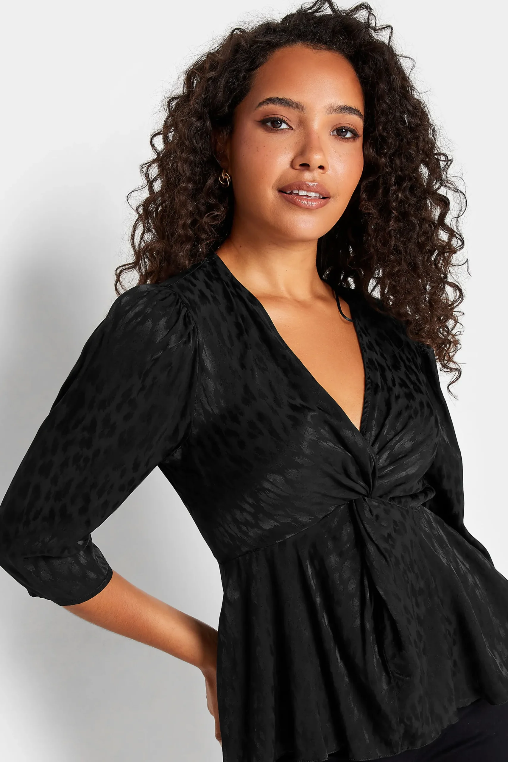 M&Co Womens Black Animal Print Twist Front Blouse>Women Shirts