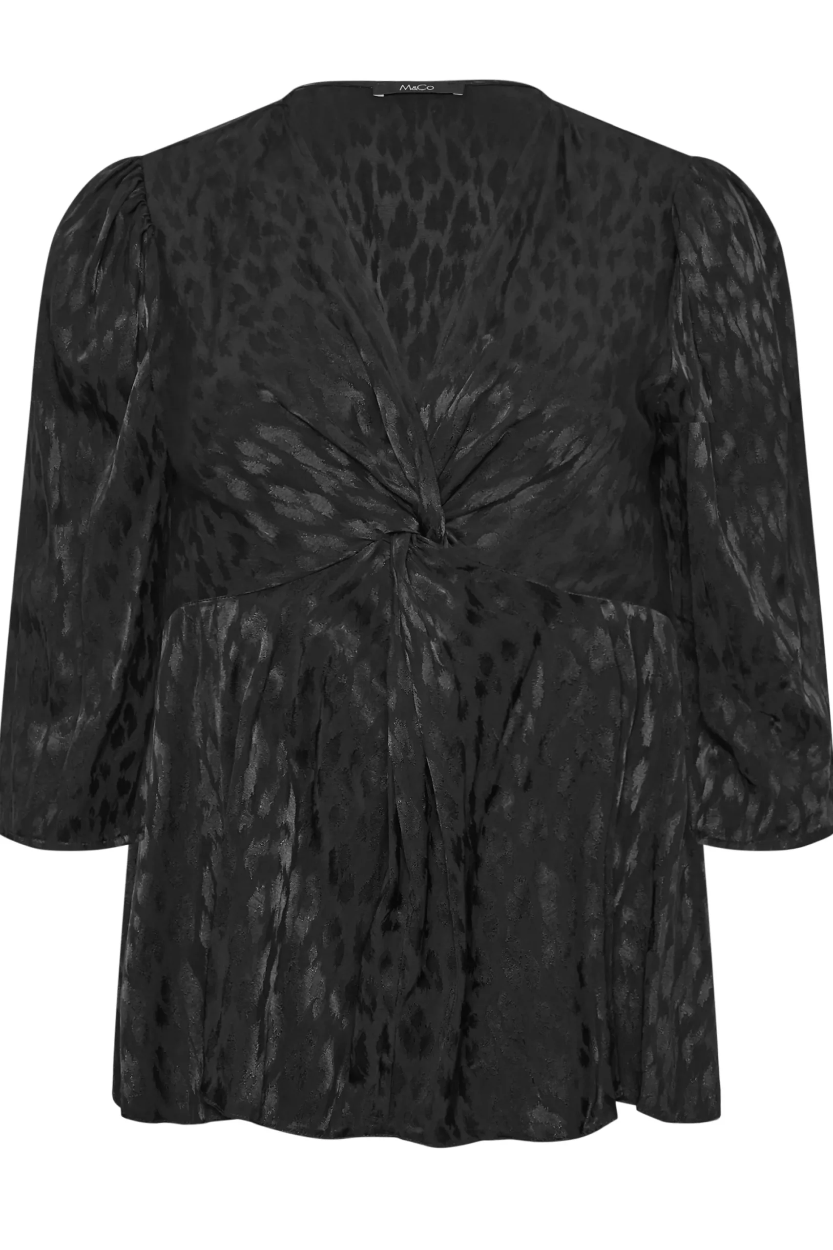 M&Co Womens Black Animal Print Twist Front Blouse>Women Shirts