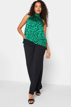 M&Co Womens Black Animal Print Halterneck Blouse>Women Short Sleeve Tops