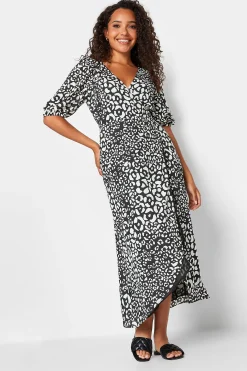 M&Co Womens Black Animal Print Wrap Dress>Women Midi Dresses