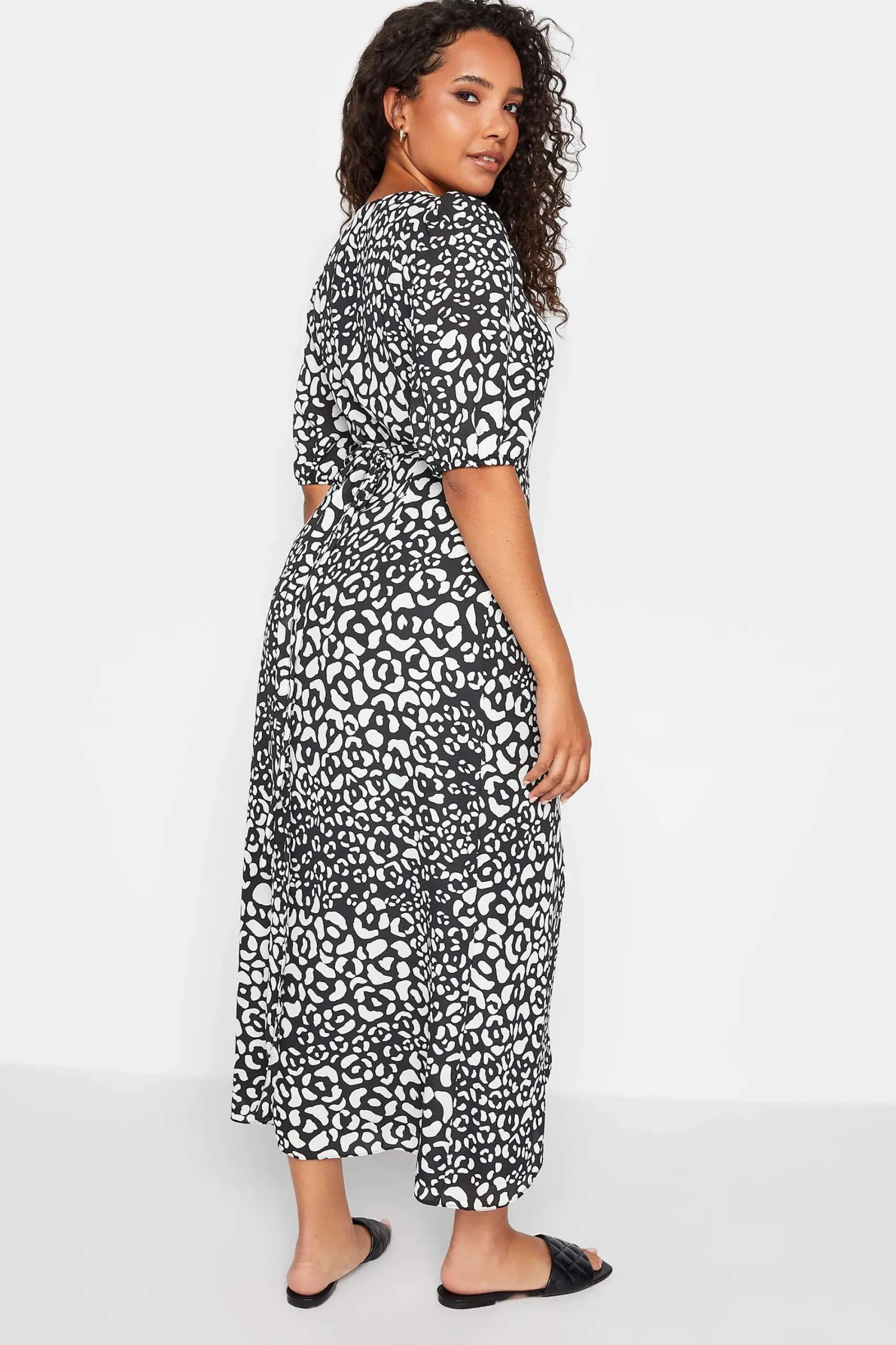 M&Co Womens Black Animal Print Wrap Dress>Women Midi Dresses