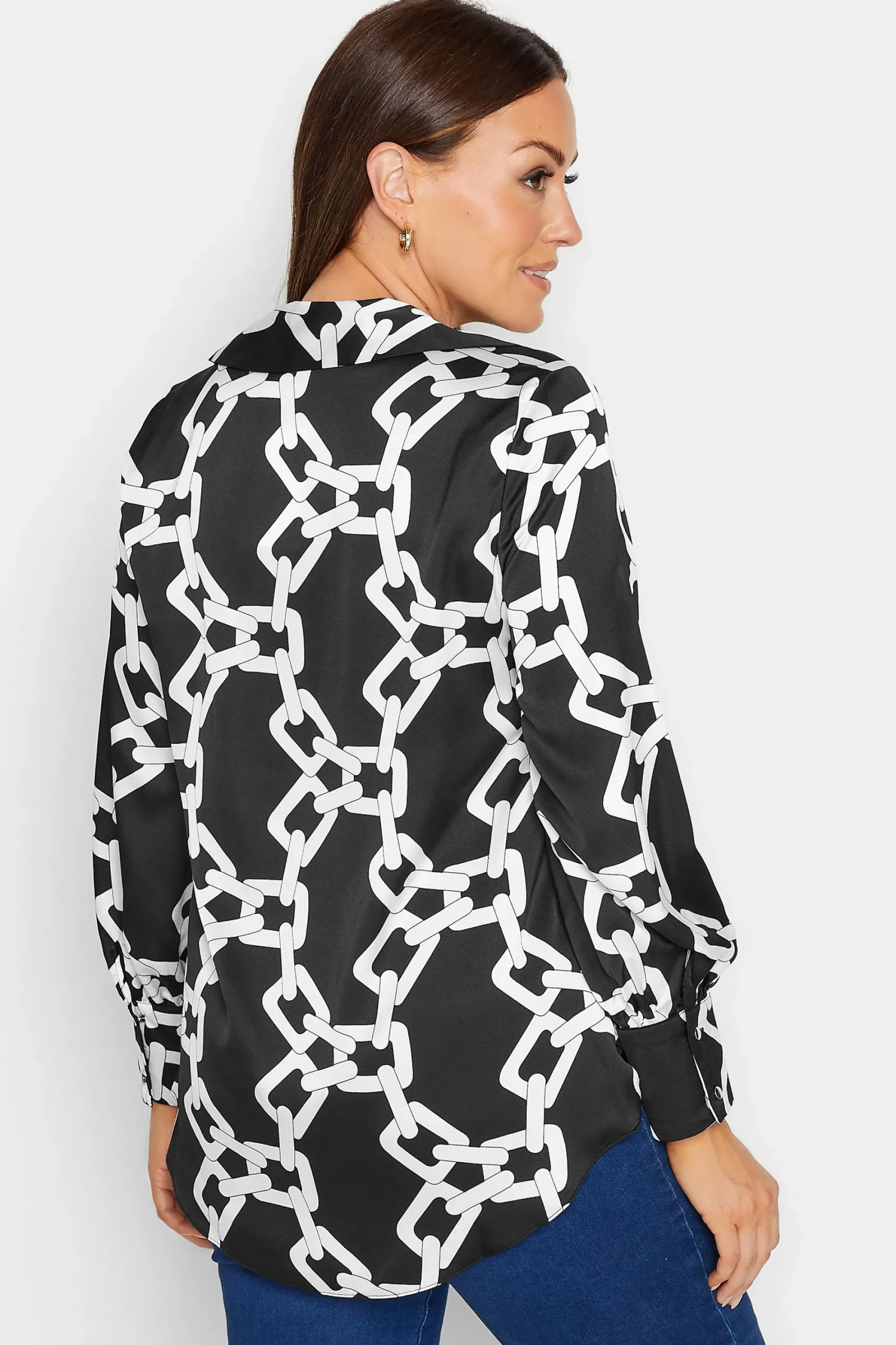 M&Co Womens Black Chain Print Cowl Neck Satin Blouse>Women Long Sleeve Tops