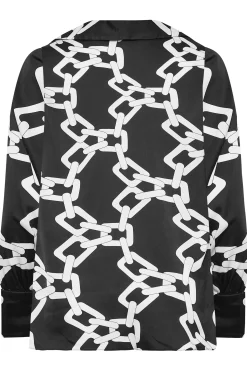 M&Co Womens Black Chain Print Cowl Neck Satin Blouse><noscript><img width=