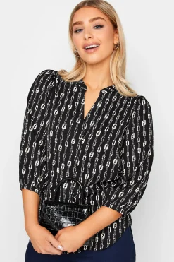 M&Co Womens Black Chain Print V-Neck Blouse>Women Shirts
