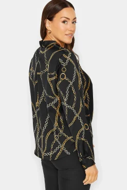M&Co Womens Black Chain Print Wrap Front Blouse><noscript><img width=