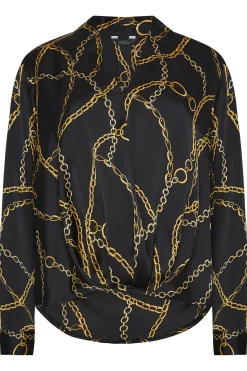 M&Co Womens Black Chain Print Wrap Front Blouse><noscript><img width=