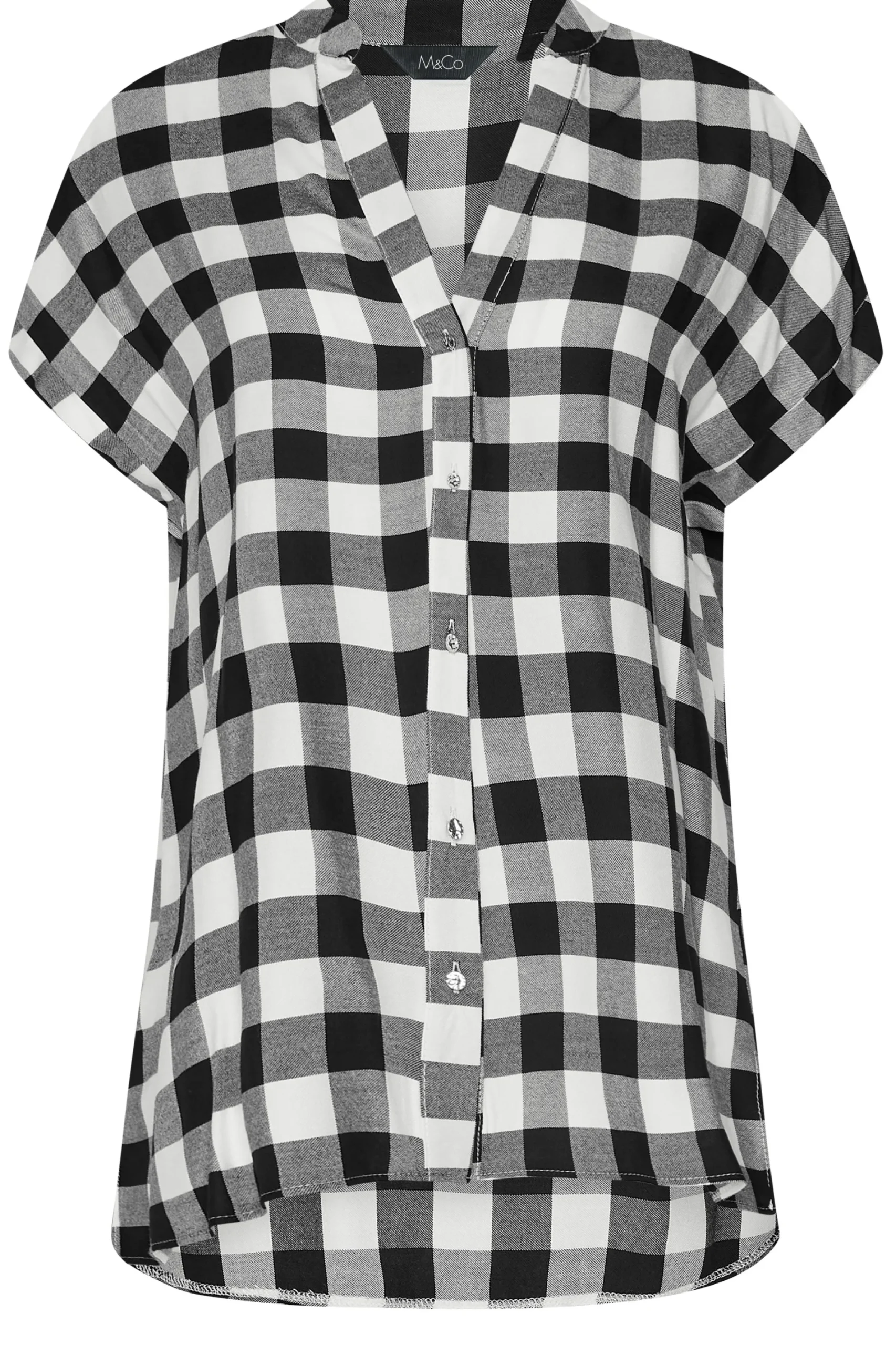 M&Co Womens Black Check Print Shirt>Women Short Sleeve Tops