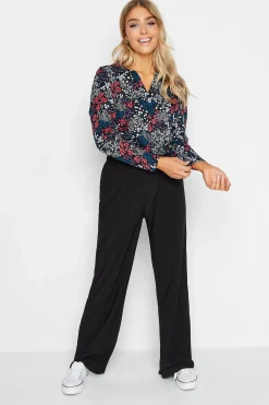 M&Co Womens Black Ditsy Print Notch Neck Cotton T-Shirt>Women T-Shirts