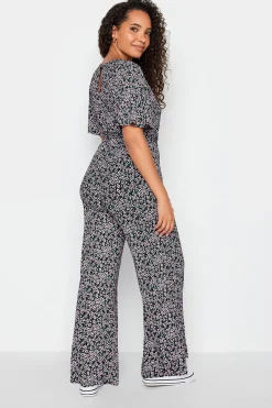 M&Co Womens Black Ditsy Print Wrap Wide Leg Jumpsuit><noscript><img width=