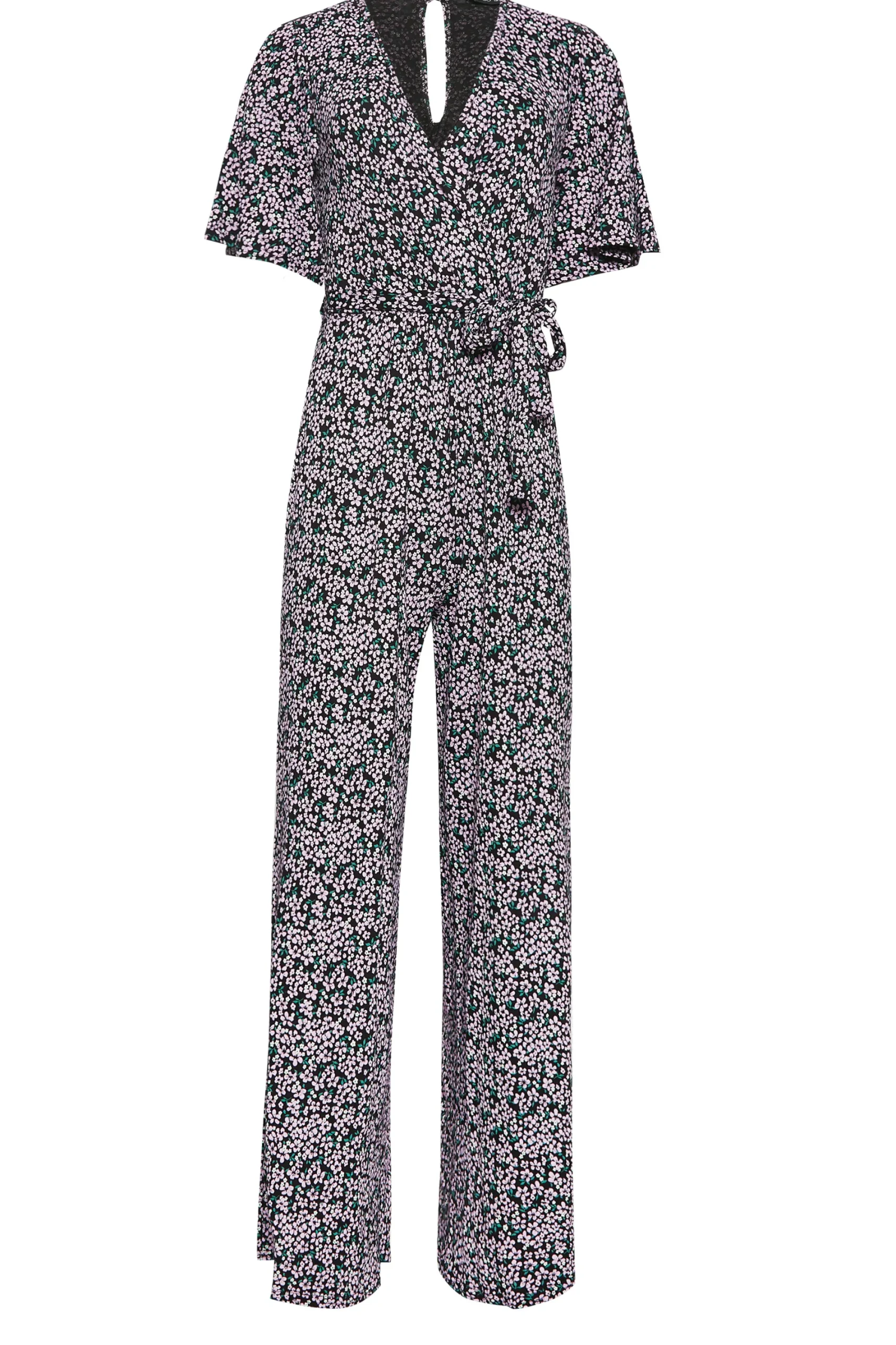 M&Co Womens Black Ditsy Print Wrap Wide Leg Jumpsuit>Women Maxi Dresses