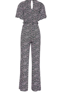 M&Co Womens Black Ditsy Print Wrap Wide Leg Jumpsuit><noscript><img width=
