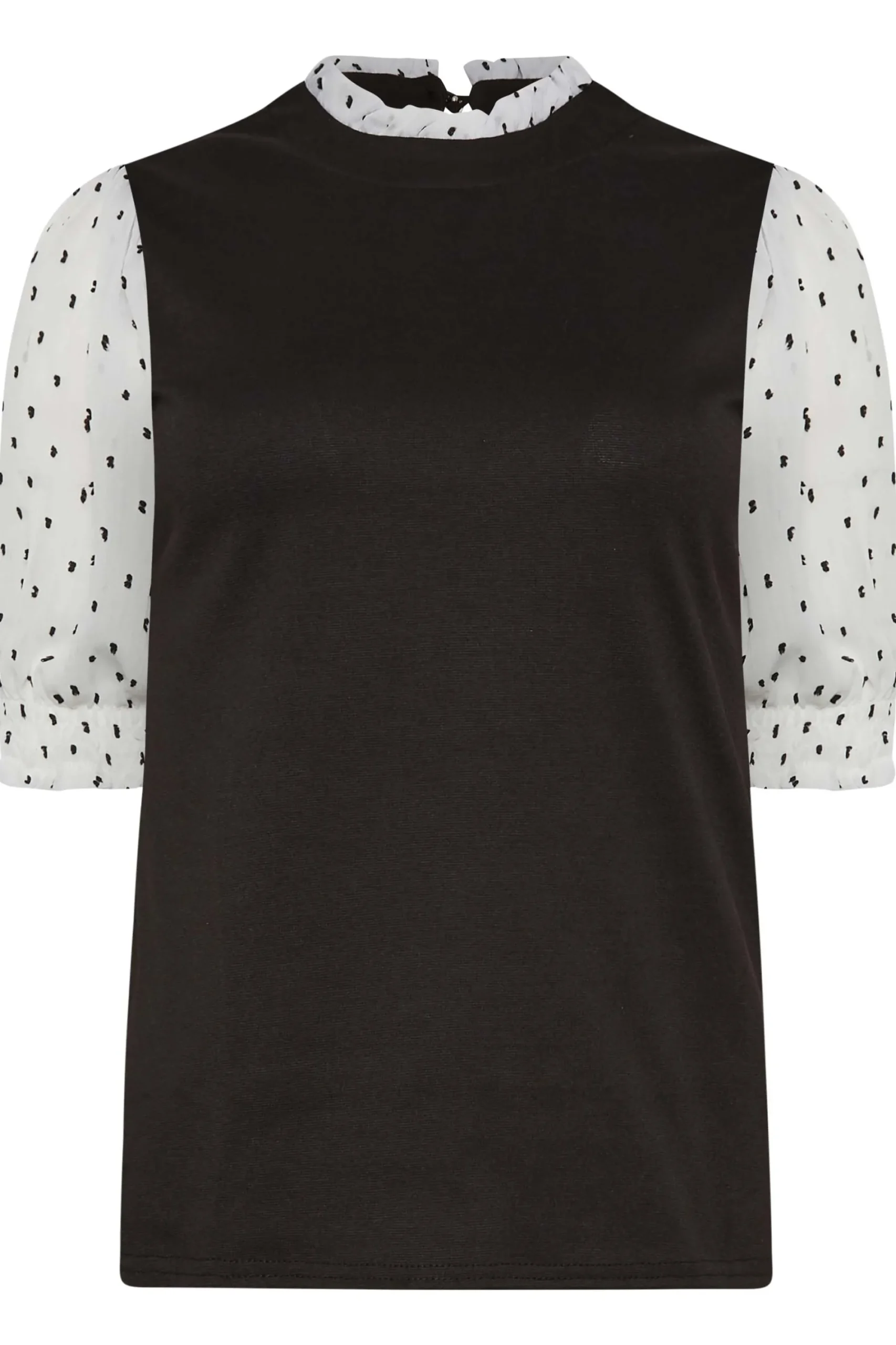 M&Co Womens Black Dobby Sleeve Contrast Blouse>Women Short Sleeve Tops