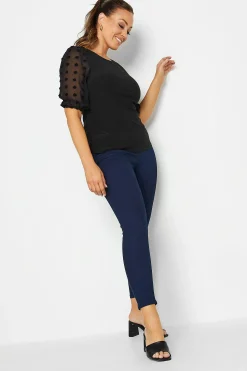 M&Co Womens Black Dobby Sleeve Blouse>Women Short Sleeve Tops