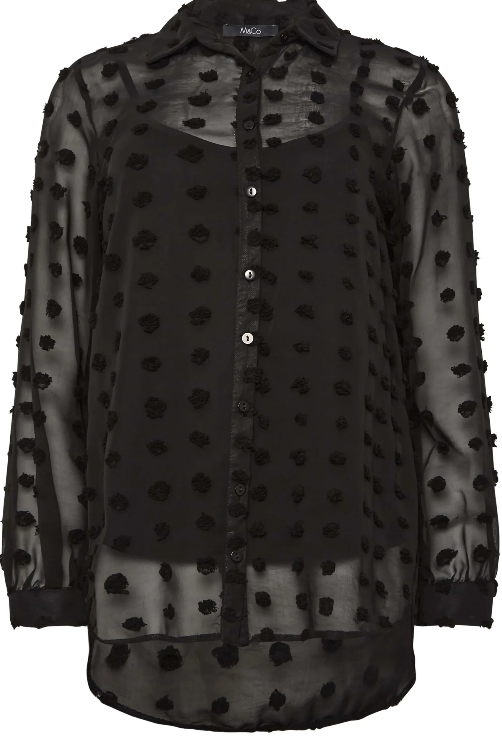 M&Co Womens Black Dobby Spot Shirt>Women Shirts