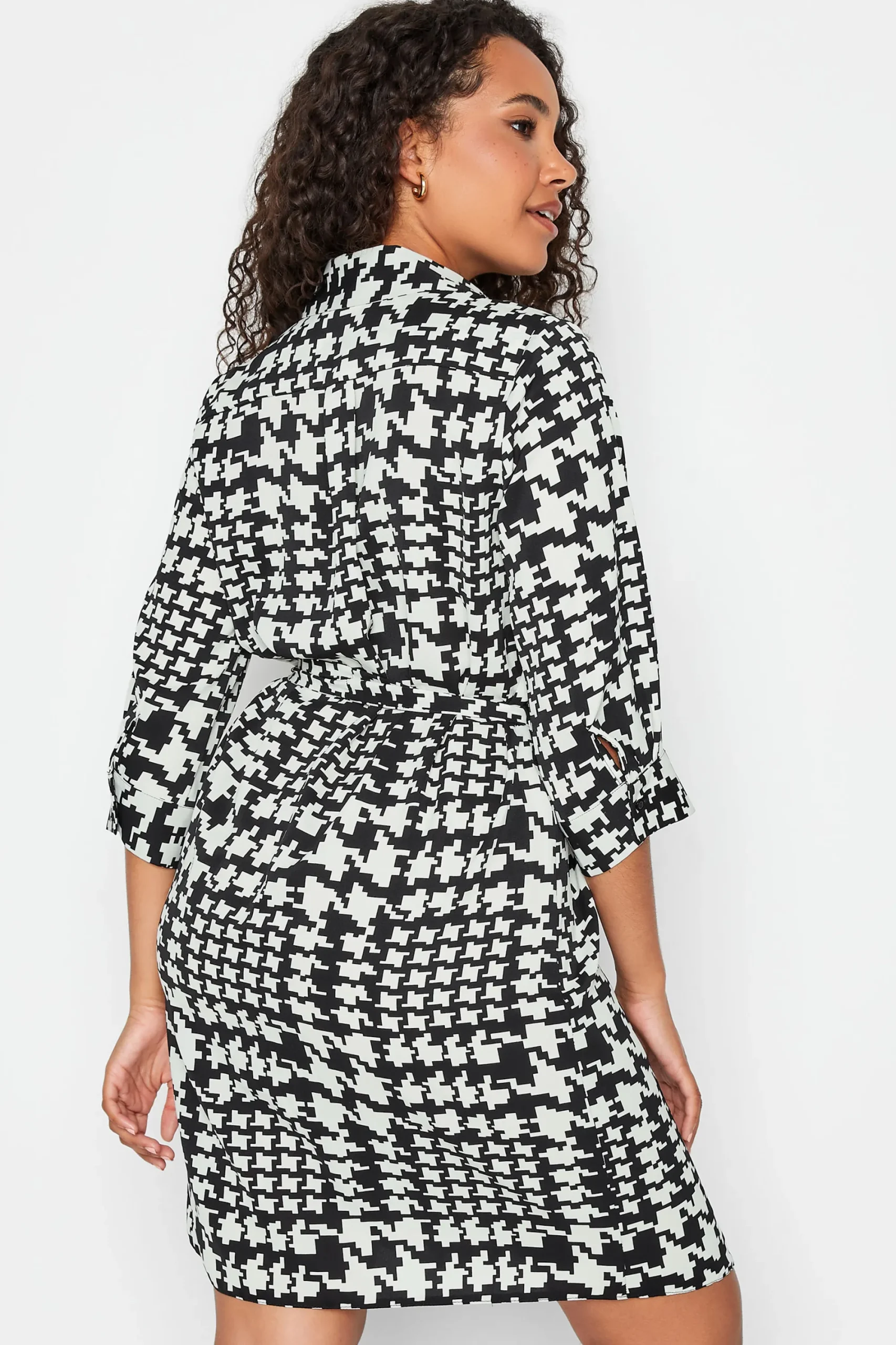 M&Co Womens Black Dogtooth Tunic Dress Shirt>Women Shirt Dresses
