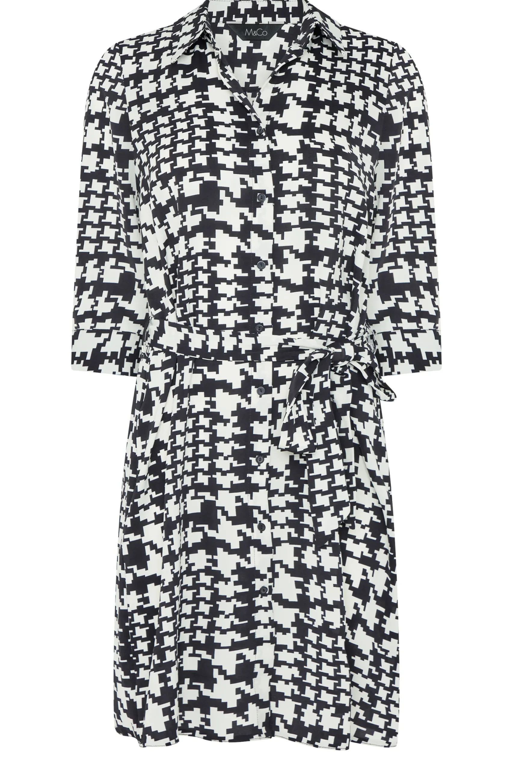 M&Co Womens Black Dogtooth Tunic Dress Shirt>Women Shirt Dresses