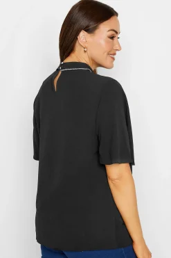M&Co Womens Black Embellished Neck Keyhole Blouse><noscript><img width=