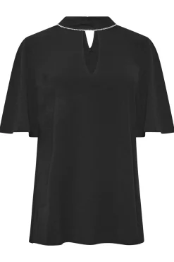 M&Co Womens Black Embellished Neck Keyhole Blouse><noscript><img width=