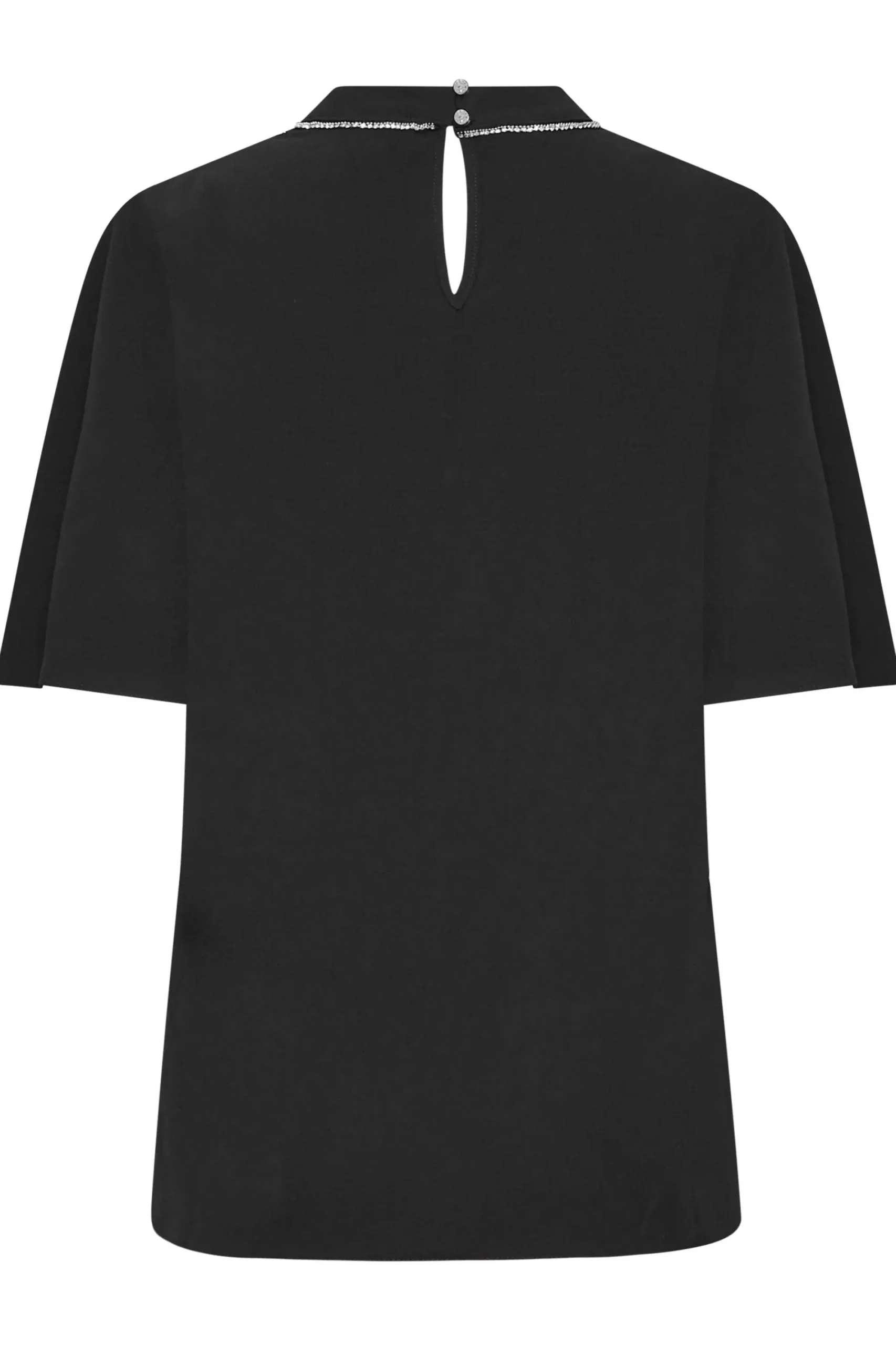 M&Co Womens Black Embellished Neck Keyhole Blouse>Women Short Sleeve Tops