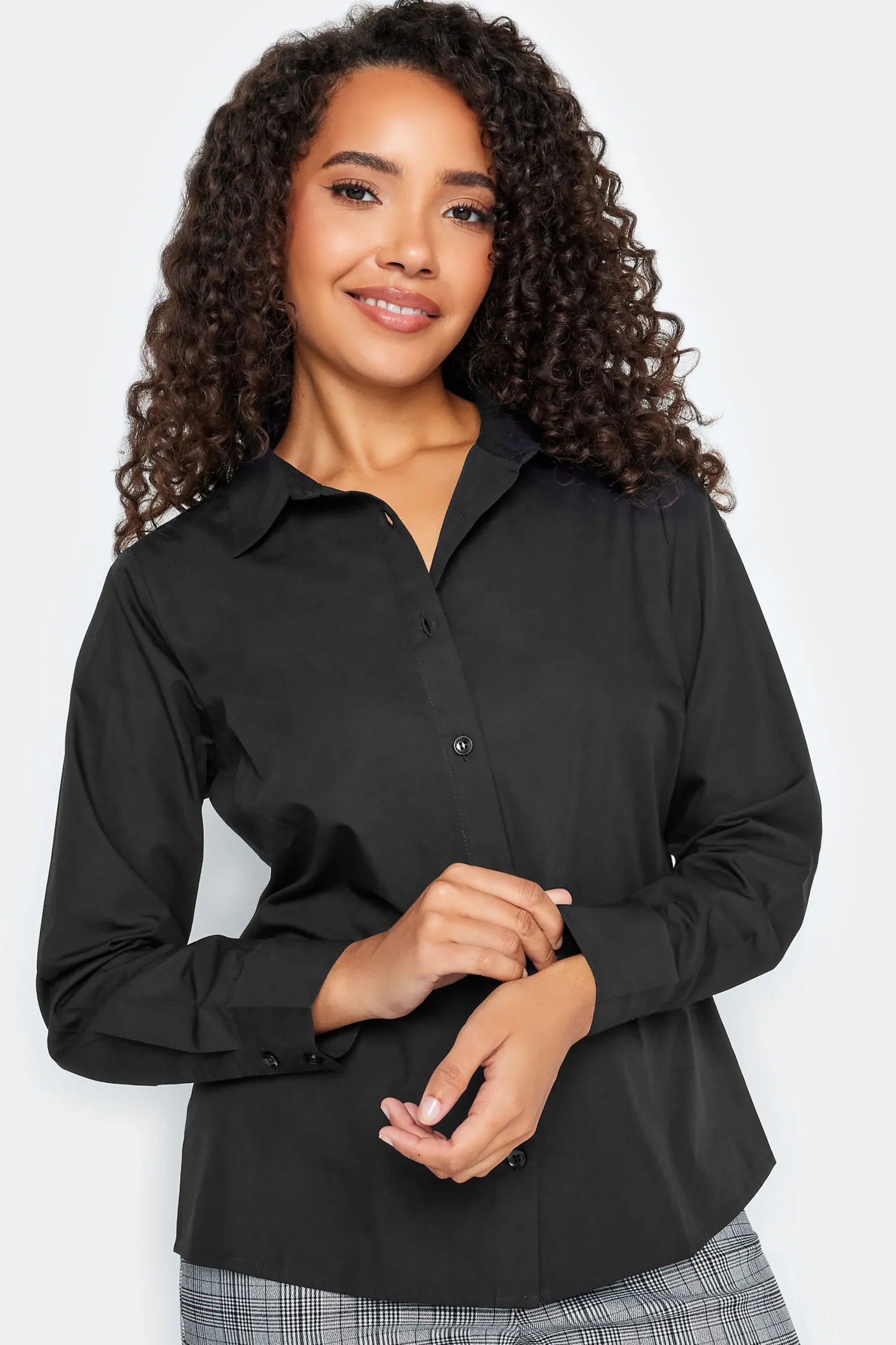 M&Co Womens Black Fitted Poplin Shirt>Women Shirts