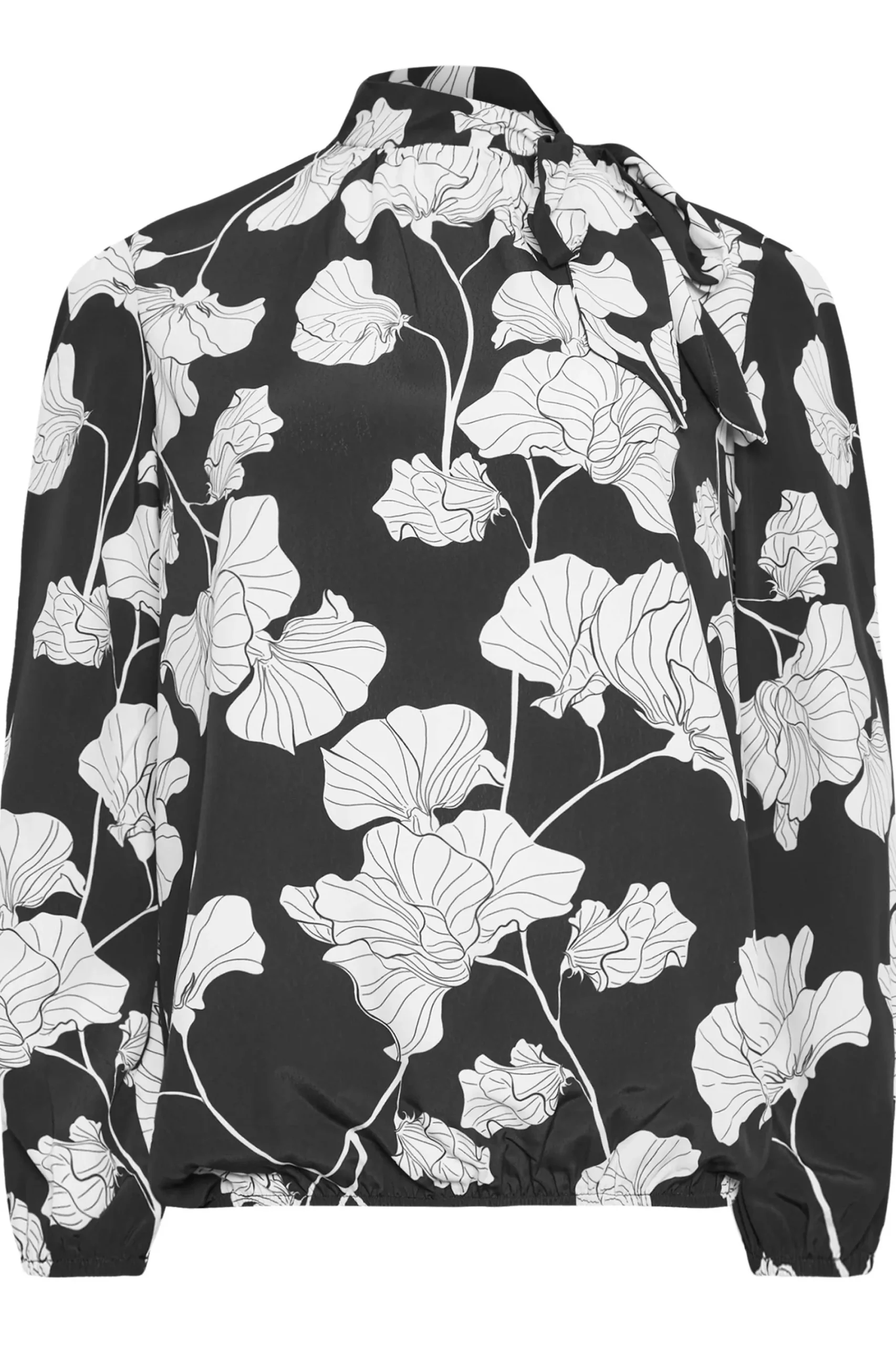 M&Co Womens Black Floral Print Tie Neck Bubble Hem Blouse>Women Blouses