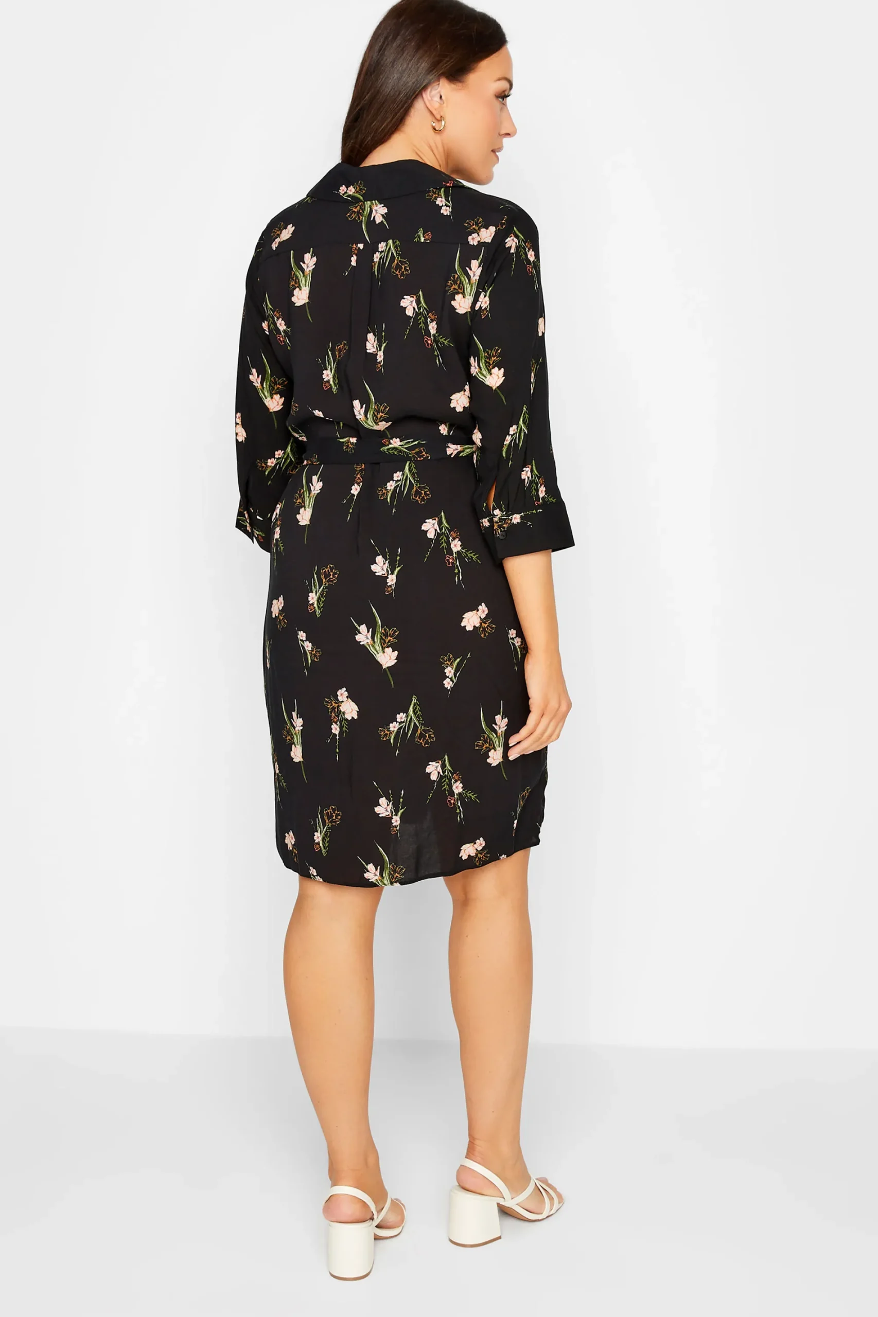 M&Co Womens Black Floral Tie Tunic Shirt>Women Shirt Dresses